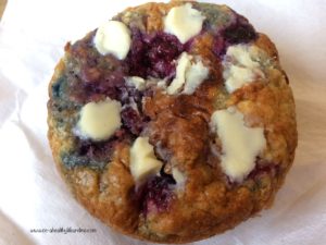 Photo of blueberry & white choc chip muffin